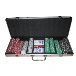 Poker set 500 v kufri Deluxe s označením hodnôt MASTER