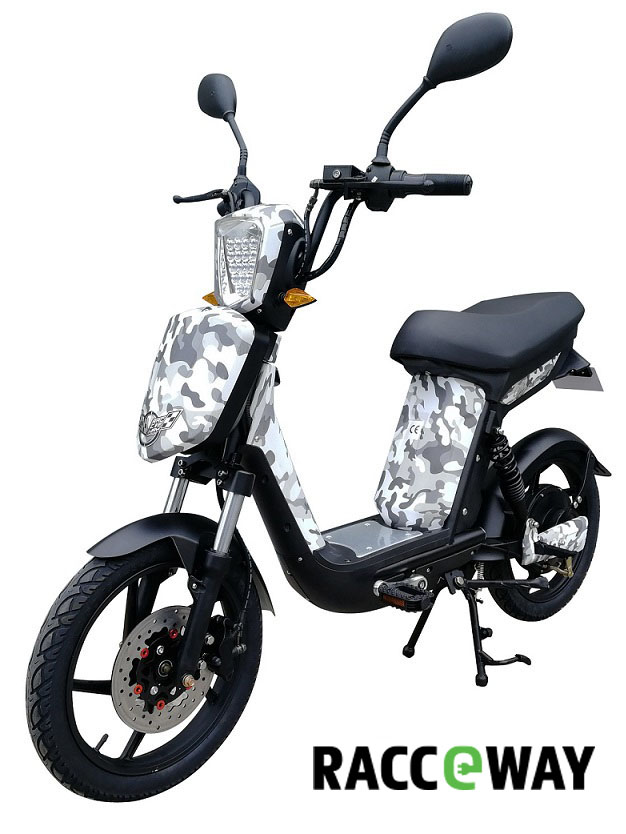 Elektrický motocykel RACCEWAY E-BABETA, maskáč černo-biely