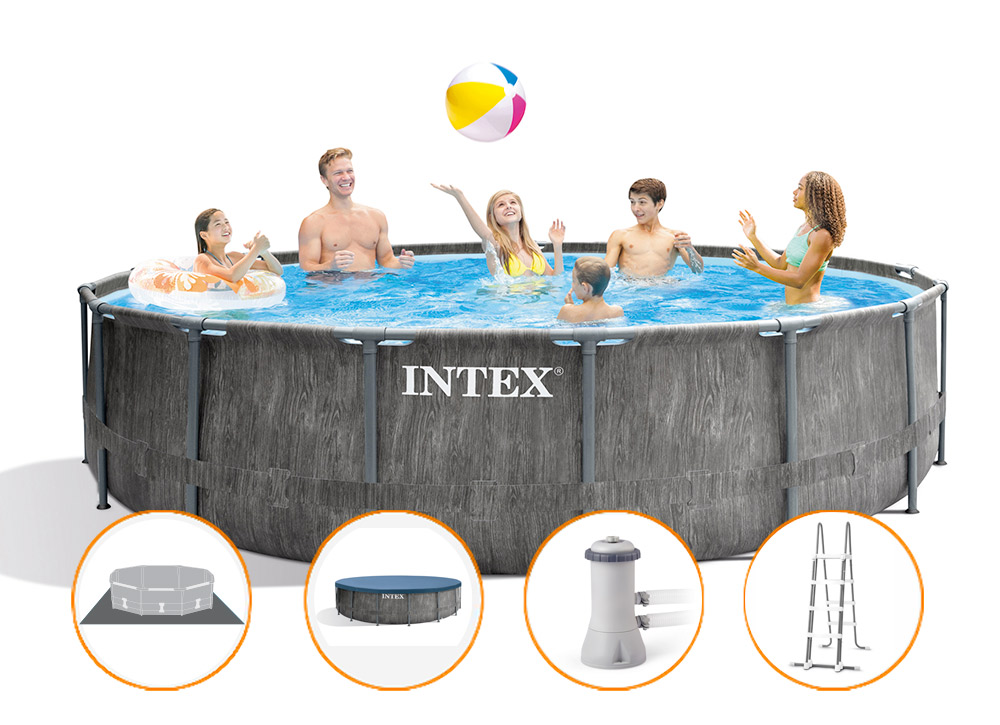 Intex Bazén Prism Frame Greywood 4,57 x 1,22 m set vrátane príslušenstva 26743