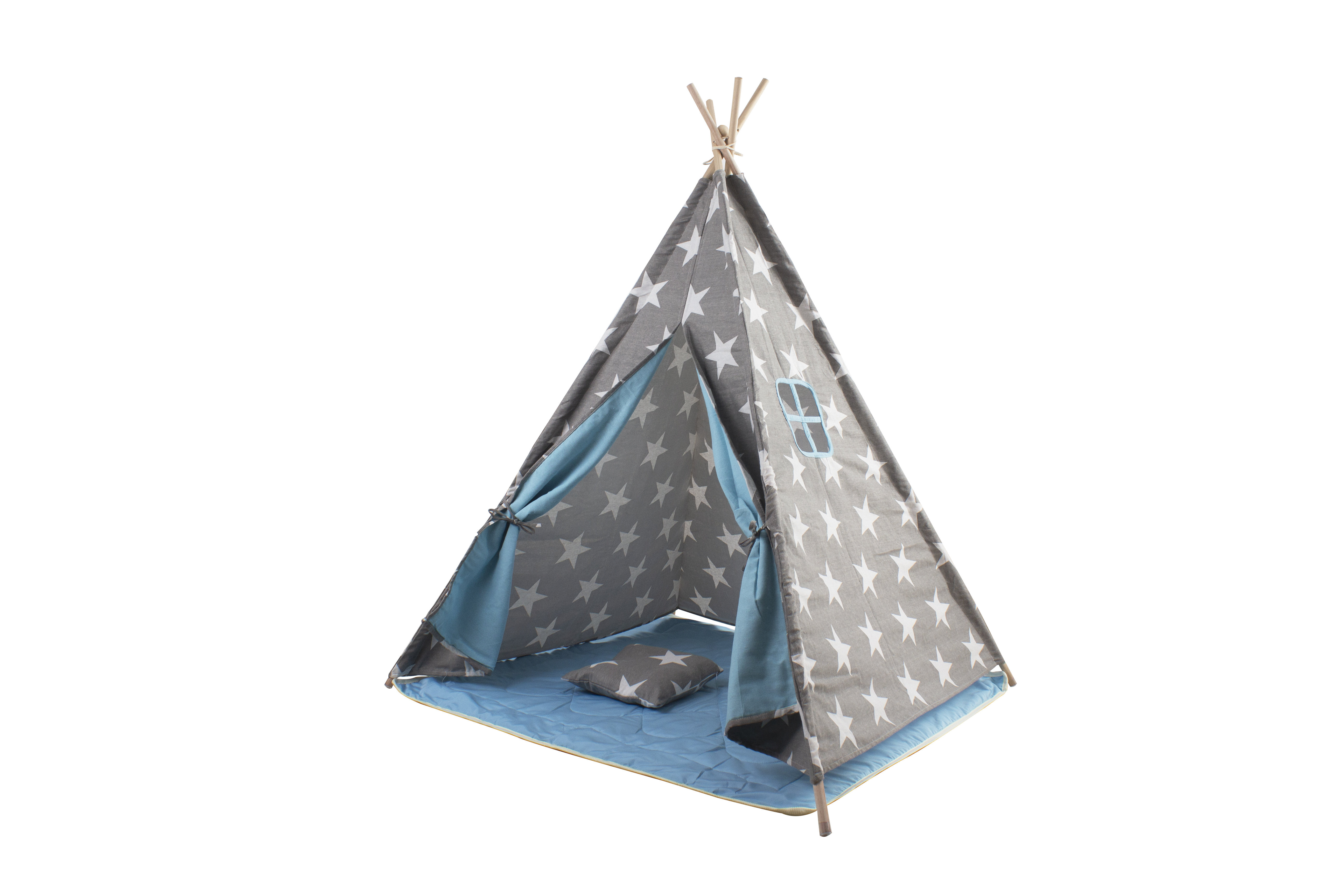 Aga4Kids Detské Teepee Hviezdy Sivomodré